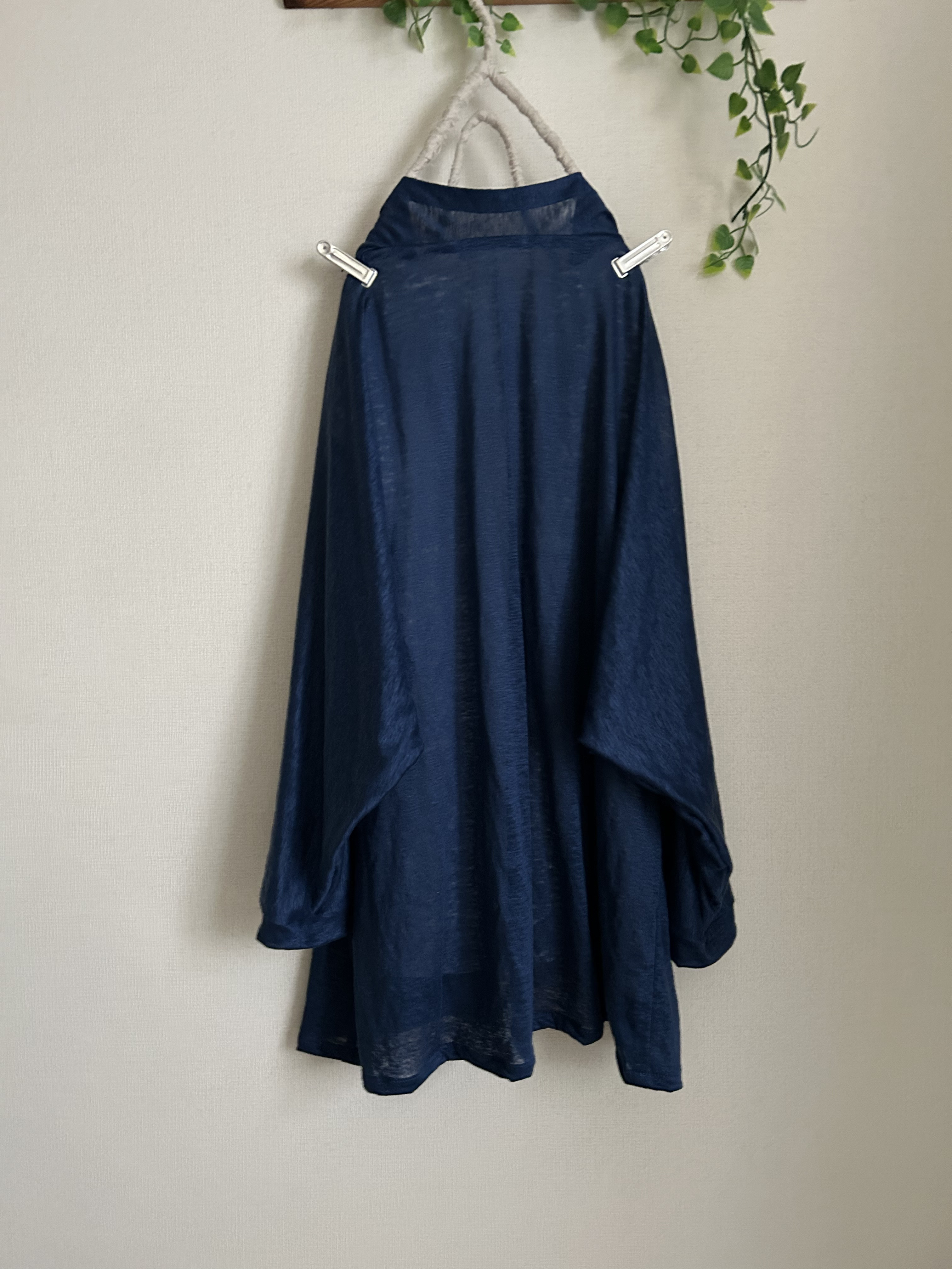 春夏秋インディゴブルーリネンニット100%ローブドルマンカーディガン