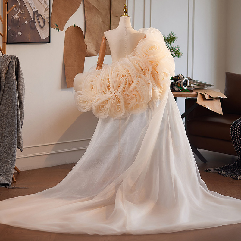 ケープ トレーン 裾引き シャンパン色 立体花 綺麗 DIY 肩飾り アクセサリー ウェディングドレス DTY246