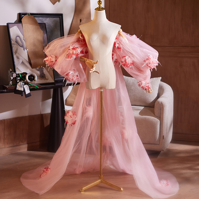 ケープ トレーン 裾引き ピンク 立体花 綺麗 DIY 肩飾り アクセサリー ウェディングドレス DTY285