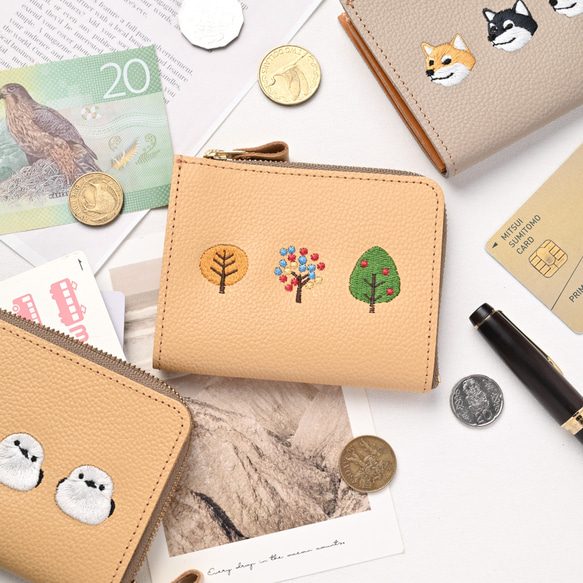 マチあり L字ファスナー コインケース 【 シュリンクレザー 刺繍 】 本革 財布 姫路レザー A345I 1枚目の画像