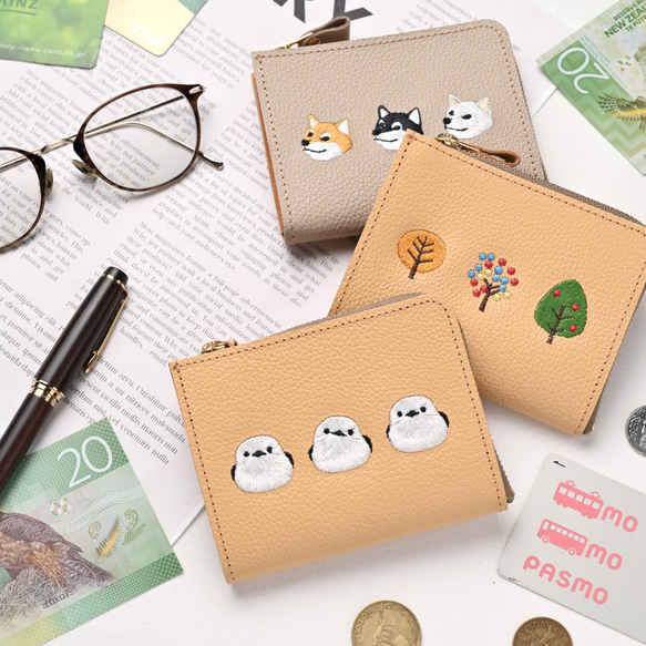 マチあり L字ファスナー コインケース 【 シュリンクレザー 刺繍 】 本革 財布 姫路レザー A345I 9枚目の画像