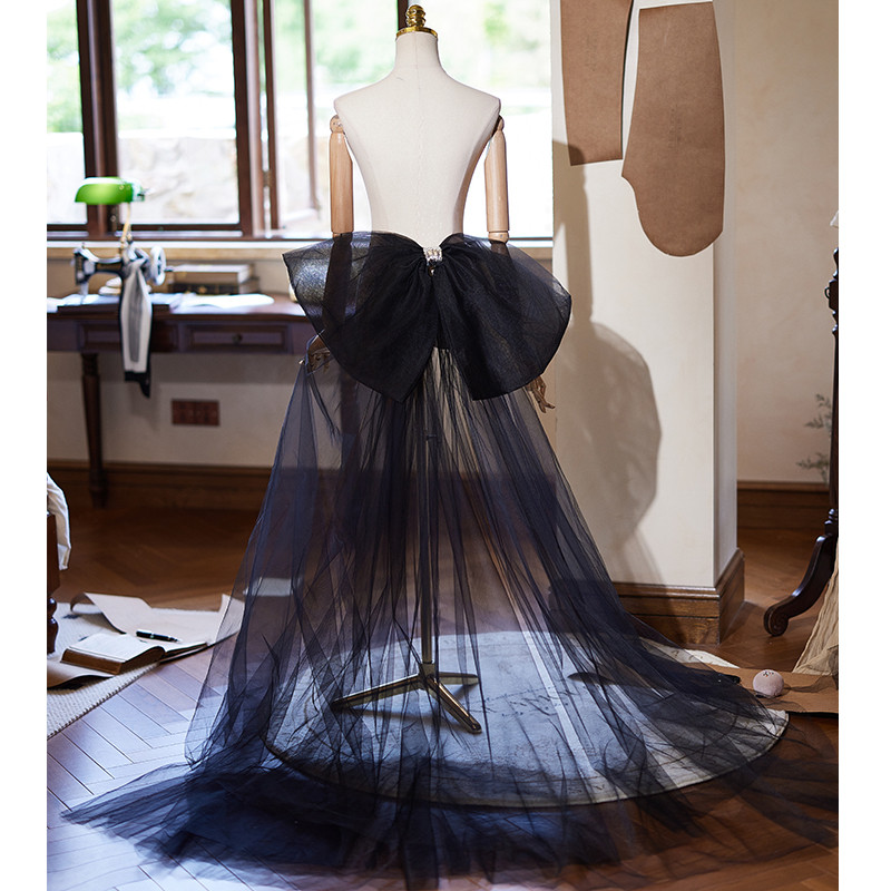 ロングトレーン 大トレーン 裾引き リボン 黒高級感 DIY アクセサリー パーティー ウェディングドレス DTY034