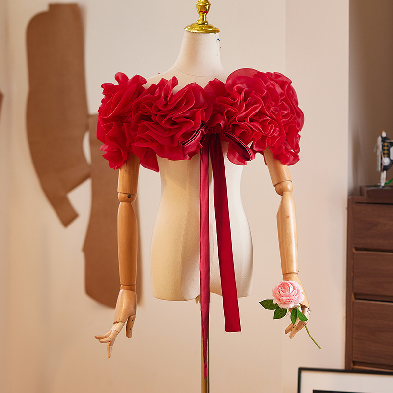 オフショルダー 立体花 赤 DIY 綺麗 肩飾り ドレスアクセサリー パーティー ウェディングドレス DTY133