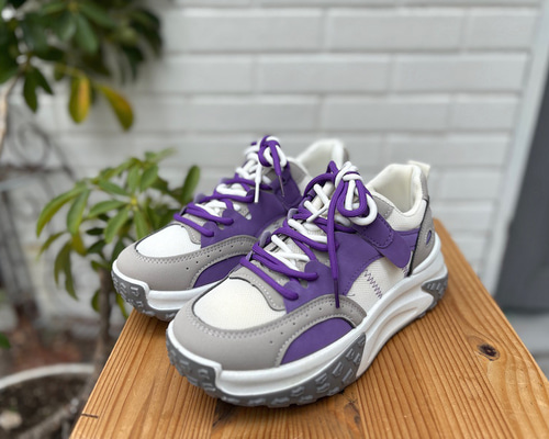 一点もの 24cm 厚底スニーカー パープル×グレー ダッドスニーカー