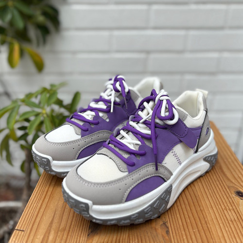 一点もの 24cm 厚底スニーカー パープル×グレー ダッドスニーカー