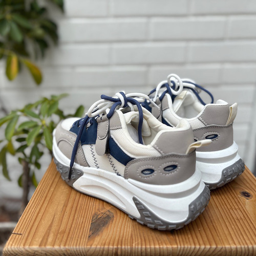 一点もの 24cm 厚底スニーカー ネイビー×グレー ダッドスニーカー