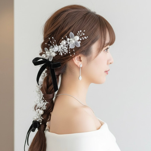 サテンリボン フラワー ヘアアクセサリー ㉖ 髪飾り 卒業式 結婚式