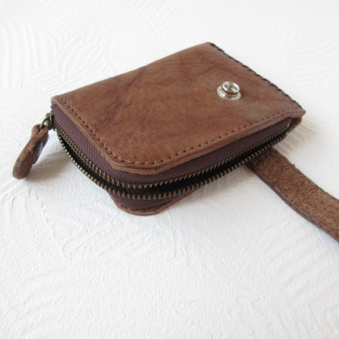 一点物《biker mono》極厚！《シュリンクレザー》ベルト付き・Ｌ字ファスナー・コインケース・0343