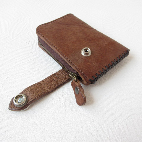 一点物《biker mono》極厚！《シュリンクレザー》ベルト付き・Ｌ字ファスナー・コインケース・0343