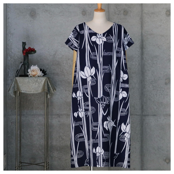 着物リメイク　浴衣ワンピース　 Lサイズ 着物リメイク 浴衣ワンピース前ボタン L〜 LLサイズ
