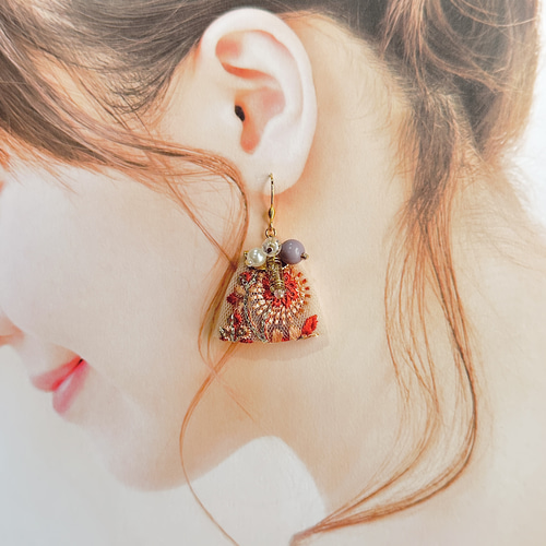 Autumn's bounty 】（インド刺繍リボンピアス・インド刺繍リボン