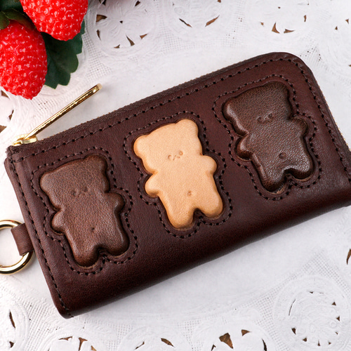 くまちゃんブラウニーキーケース（牛革製）／お菓子な革小物 キー