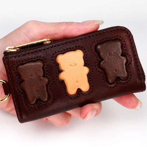 くまちゃんブラウニーキーケース（牛革製）／お菓子な革小物 キー