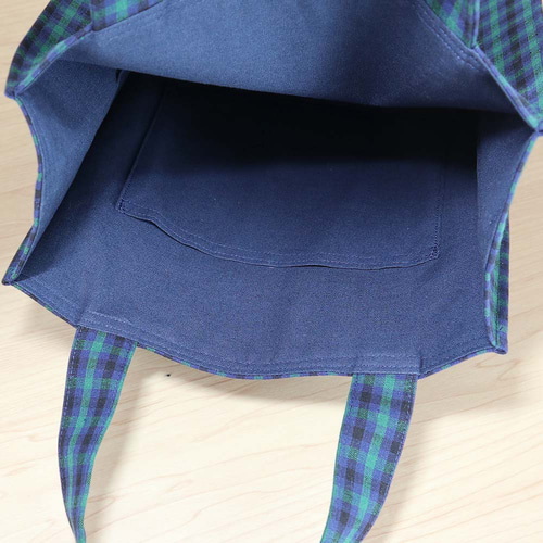 ミニ ファミリア風 グリーンチェック ネイビー 紙袋型 ミニトート 通勤