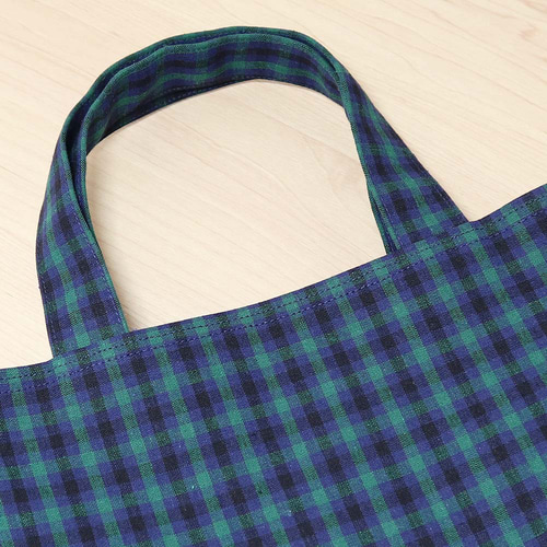 ミニ ファミリア風 グリーンチェック ネイビー 紙袋型 ミニトート 通勤