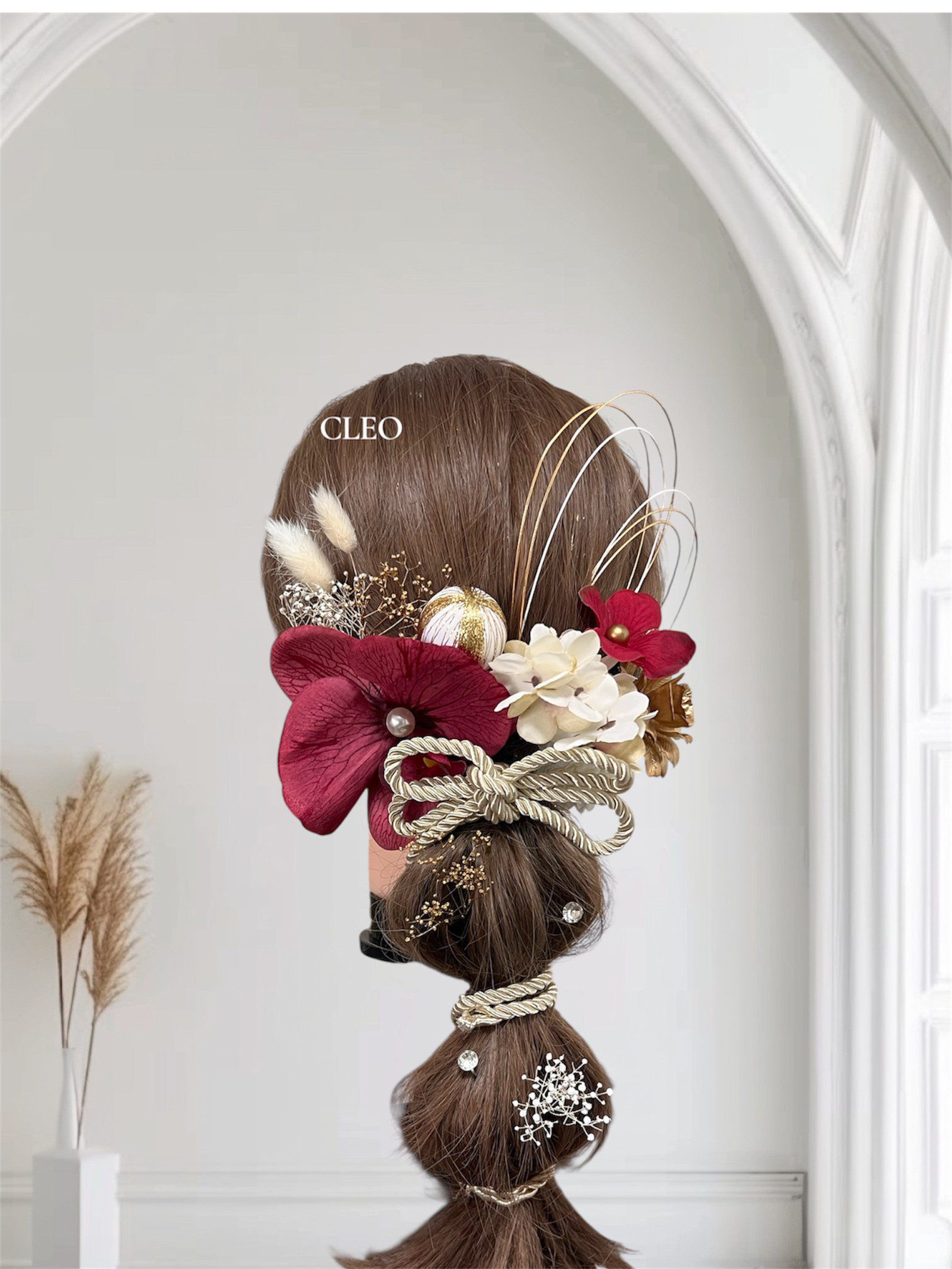 成人式　振袖　袴　ドレス　和装　ヘアアレンジ　髪飾り　ヘッドドレス　胡蝶蘭　水引