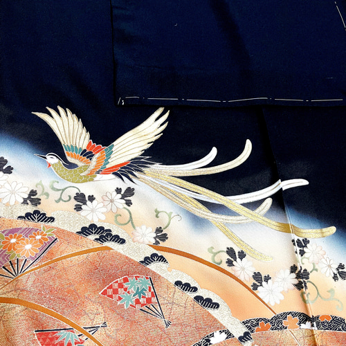 正絹 水辺に鳳凰 金 留袖リメイクケープドレス 正絹 水辺に鳳凰 金 留袖リメイクケープドレス 着物リメイク
