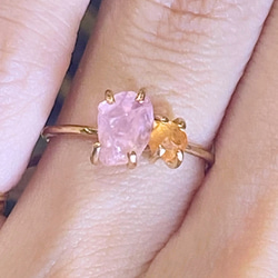 【K14gf】ローズクォーツ ×スペサルタイトガーネットのリング⭐︎受注製作 3枚目の画像