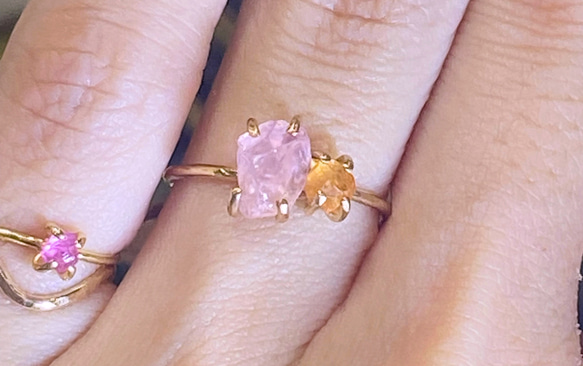 【K14gf】ローズクォーツ ×スペサルタイトガーネットのリング⭐︎受注製作 3枚目の画像