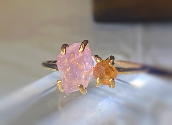 【K14gf】ローズクォーツ ×スペサルタイトガーネットのリング⭐︎受注製作 1枚目の画像