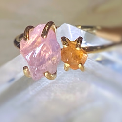 【K14gf】ローズクォーツ ×スペサルタイトガーネットのリング⭐︎受注製作 2枚目の画像