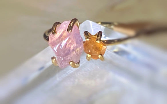 【K14gf】ローズクォーツ ×スペサルタイトガーネットのリング⭐︎受注製作 2枚目の画像