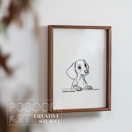 ミニチュアダックスフンド アートポスター｜犬 シンプルラインアート