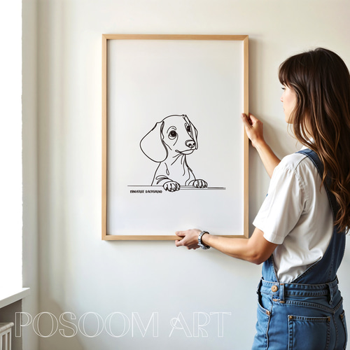 ミニチュアダックスフンド アートポスター｜犬 シンプルラインアート