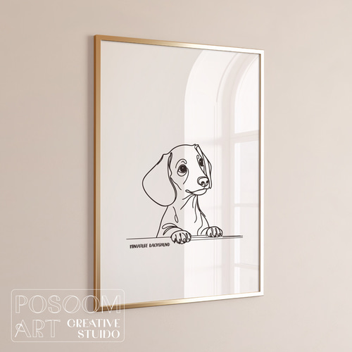 ミニチュアダックスフンド アートポスター｜犬 シンプルラインアート