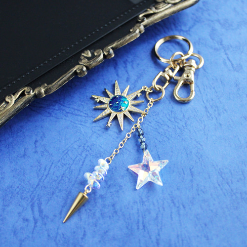 希少クリスタル☆～太陽と星～天耀のバッグチャーム キーホルダー 宇宙