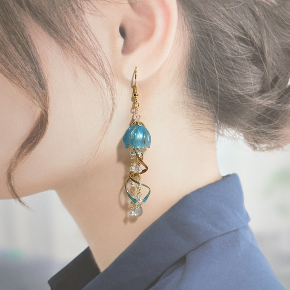 ＊チョコミントイメージ＊くらげのピアス（イヤリング） N1818 5枚目の画像