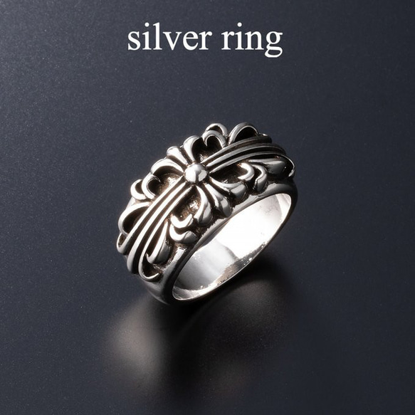 ボリュームクロスモチーフ 彫刻リング シルバーアクセ リング 指輪 97
