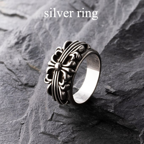 ボリュームクロスモチーフ 彫刻リング シルバーアクセ リング 指輪 97