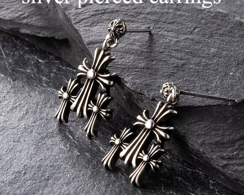 シルバー925製 ピアス トリプル クロス 刻印あり2個セット 72 ピアス