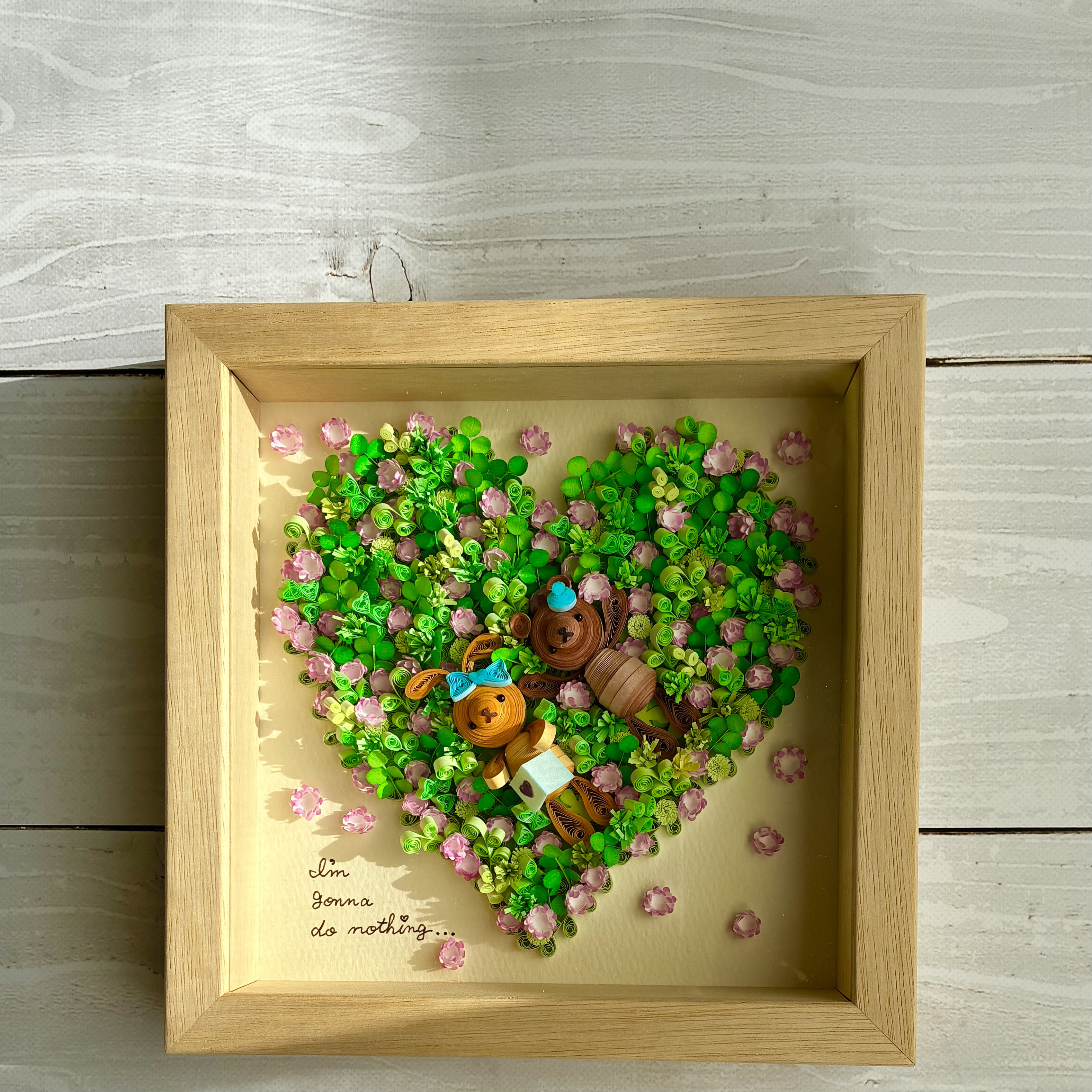 【ペーパーアート・フラワーアート】紙で作る花とうさぎのアートフレーム｜壁掛け 立体アート| 動物インテリア