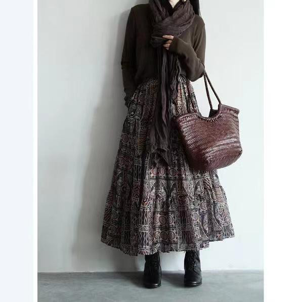 秋新作レディースエキゾチックレトロ ダブルレイヤー プリントワイドスカート【返品・交換可】品質最優先25-263