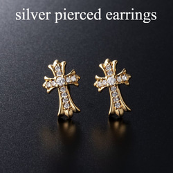 シルバー925 ゴールド クロス フープピアス タイニークロス ピアス 35
