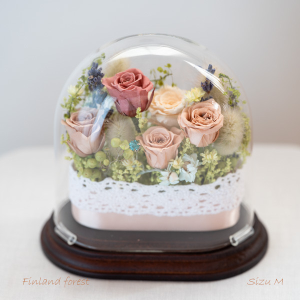 Finland garden　ガラスドーム　秋色　フィンランドガーデン　プリザーブドフラワー　くすみカラー　ギフト