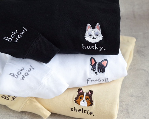 2025新作】選べる犬種74種！刺繍ロングスリーブTシャツ 名入れ可