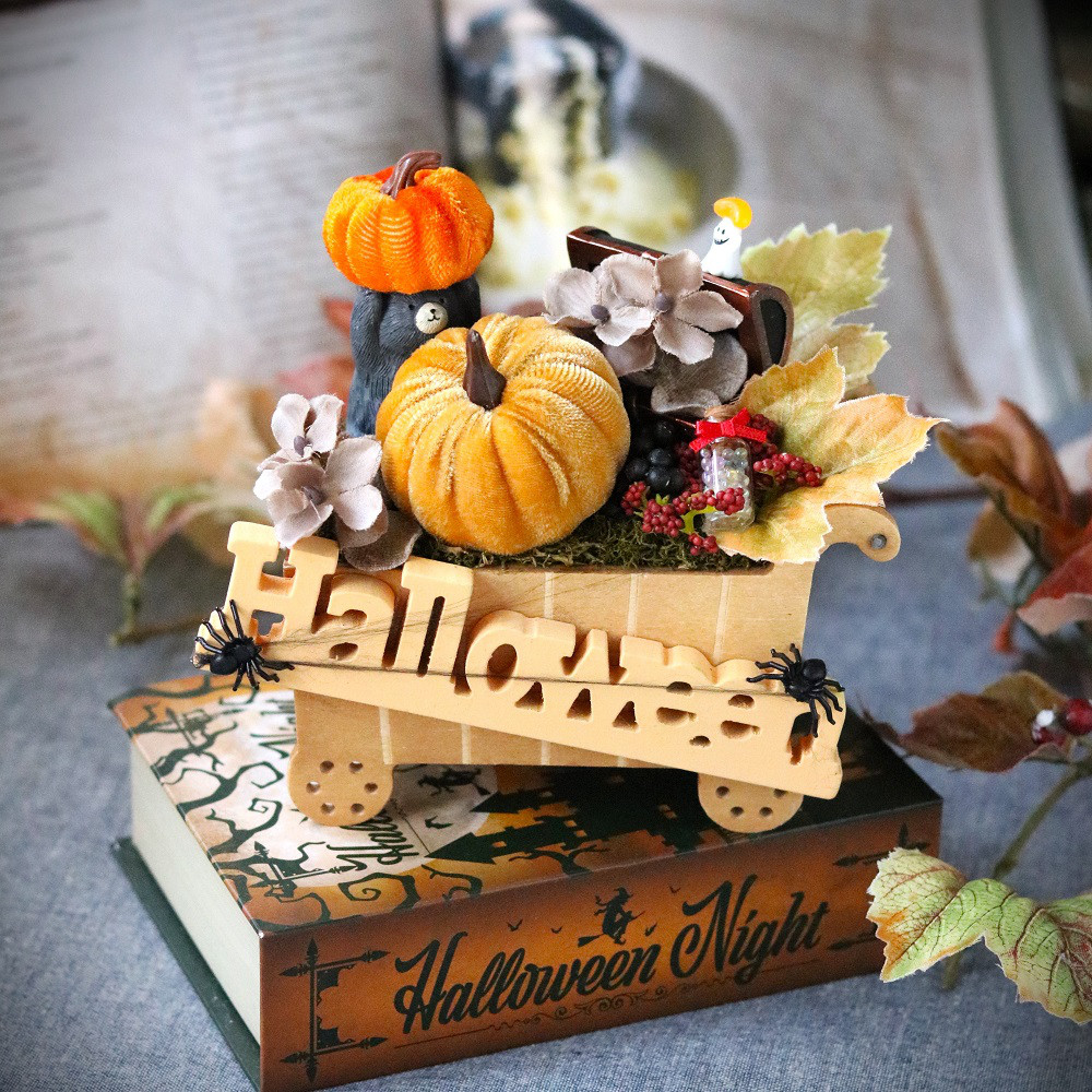 秋のハロウィンアレンジ★かぼちゃちとくまのハロウィン夢物語　お誕生日プレゼント/退職祝い/ハロウィン飾りにおすすめ♪