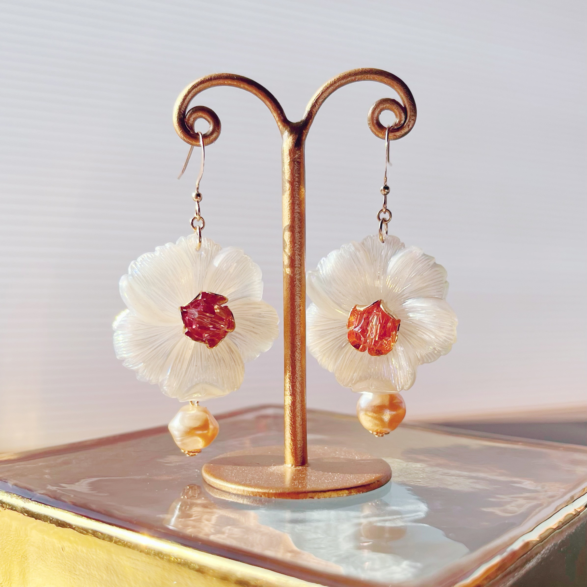 ☆【Vintage】Big Flower ピアス&イヤリング（ピンク）