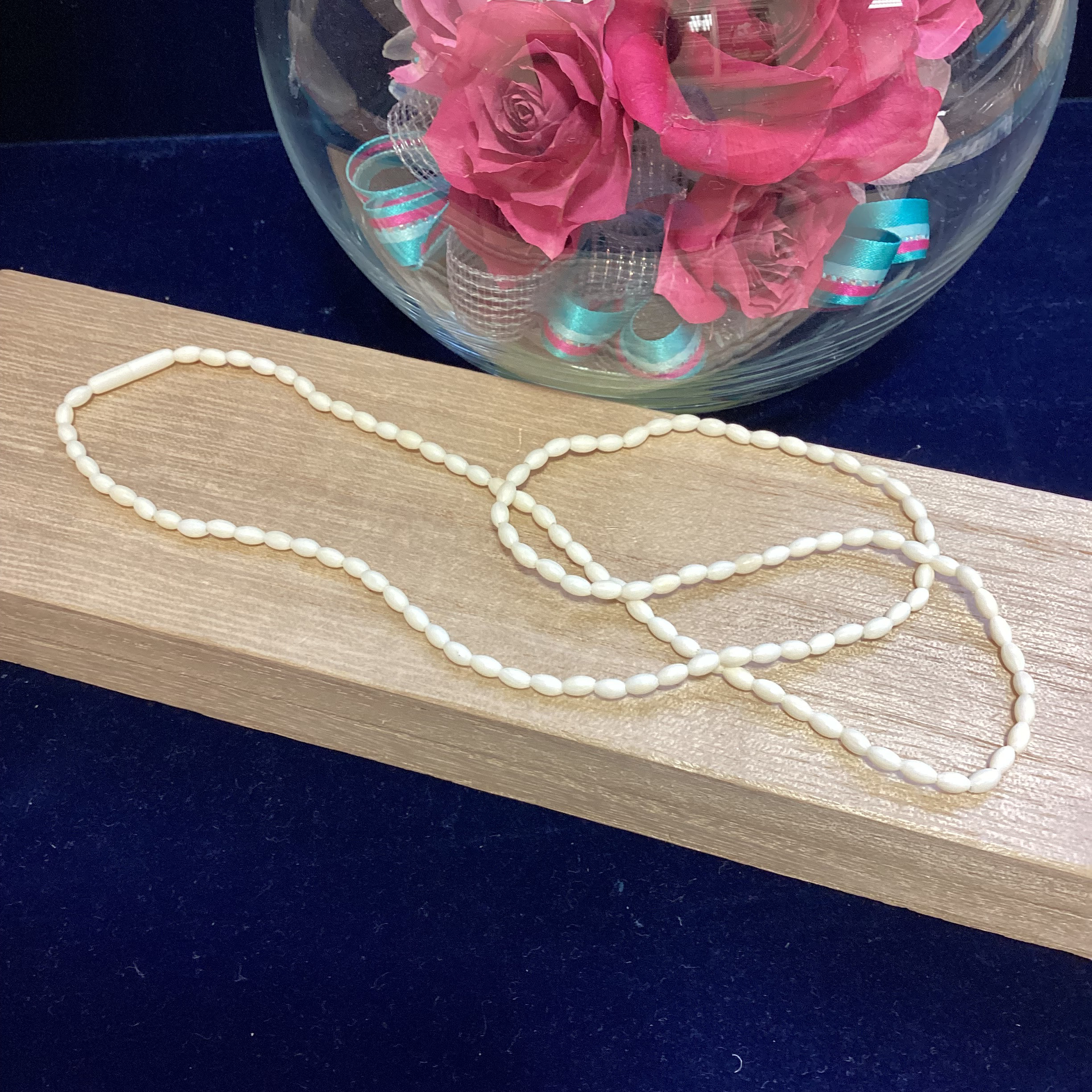 ☆本象牙3mmラグビー玉60cmネックレス※※