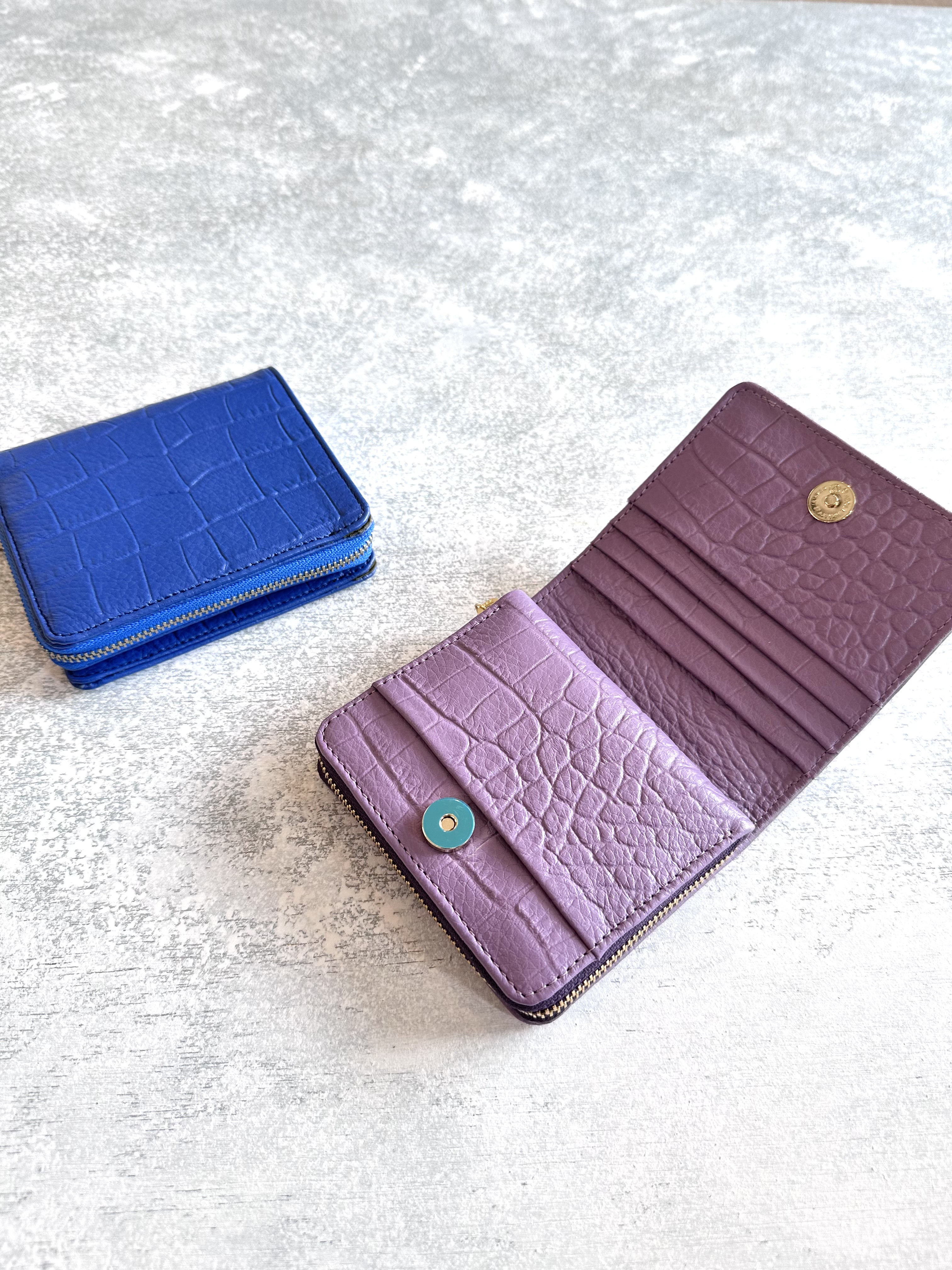 【受注生産】現金派のあなたにぴったり！二つ折り財布ロイヤルブルー、藤パープル