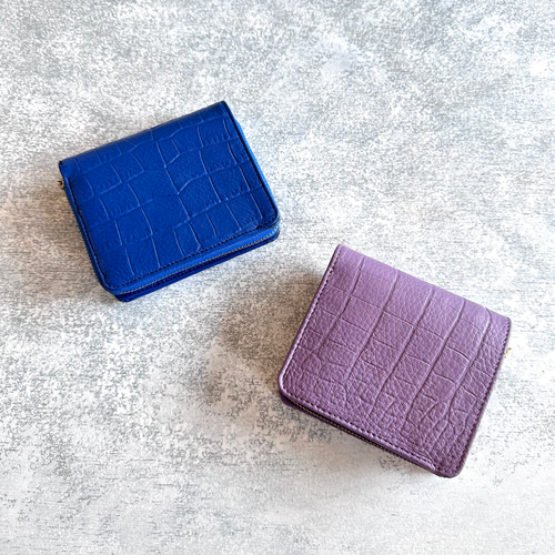 受注生産】現金派のあなたにぴったり！二つ折り財布ロイヤルブルー、藤