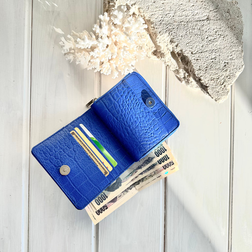 受注生産】現金派のあなたにぴったり！二つ折り財布ロイヤルブルー、藤