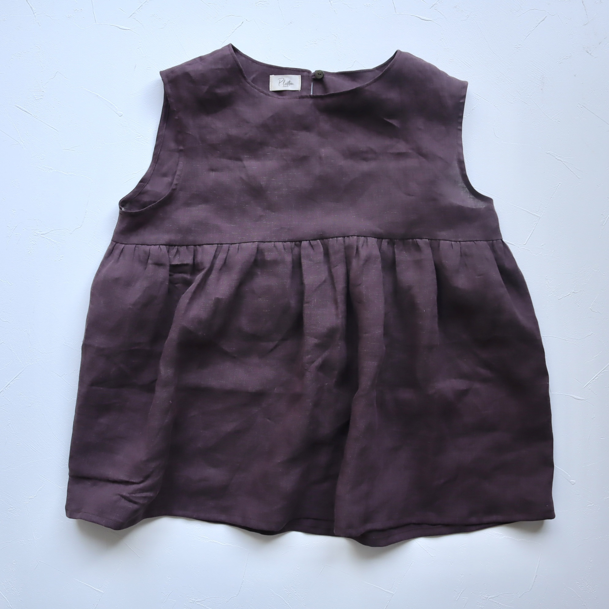 マルベリー　リネン100%のノースリーブギャザーブラウス