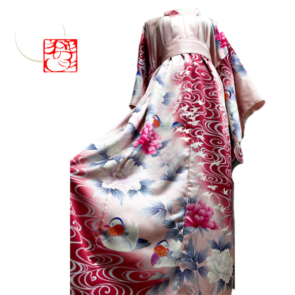 華やか 振袖 着物リメイク ドレス 和柄ワンピース 着物袖風ヒラヒラ 赤