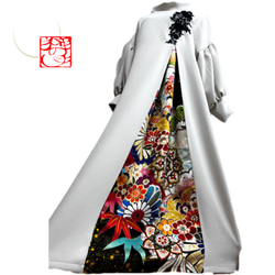 振袖 着物リメイク スッキリ切替ドレス 和柄 ワンピース 赤×椿や大輪花