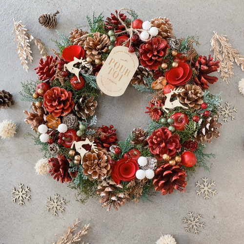 早割 ☆毎年飾れるクリスマスリース☆Lトナカイクリスマスリース