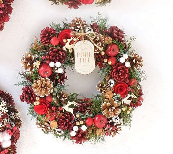 早割 ☆毎年飾れるクリスマスリース☆Lトナカイクリスマスリース